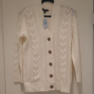 Ann Taylor Cream Heart Knit Cardigan